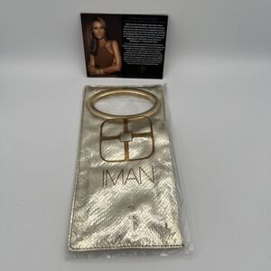 New Iman Gold Clutch Purse Snakeskin‎ Oval Metal Handles